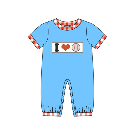 (Pre-order)SR3367 I LOVE Baseball Blue Print Baby Boys Summer Romper