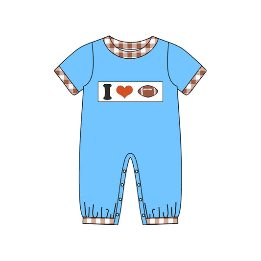 (Pre-order)SR3368 I LOVE Football Blue Print Baby Boys Summer Romper