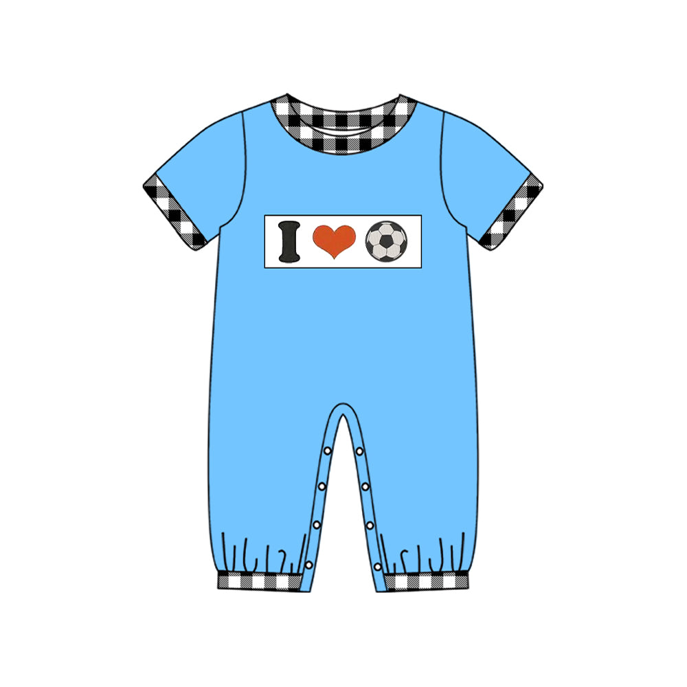 (Pre-order)SR3369 I LOVE Soccer Blue Print Baby Boys Summer Romper