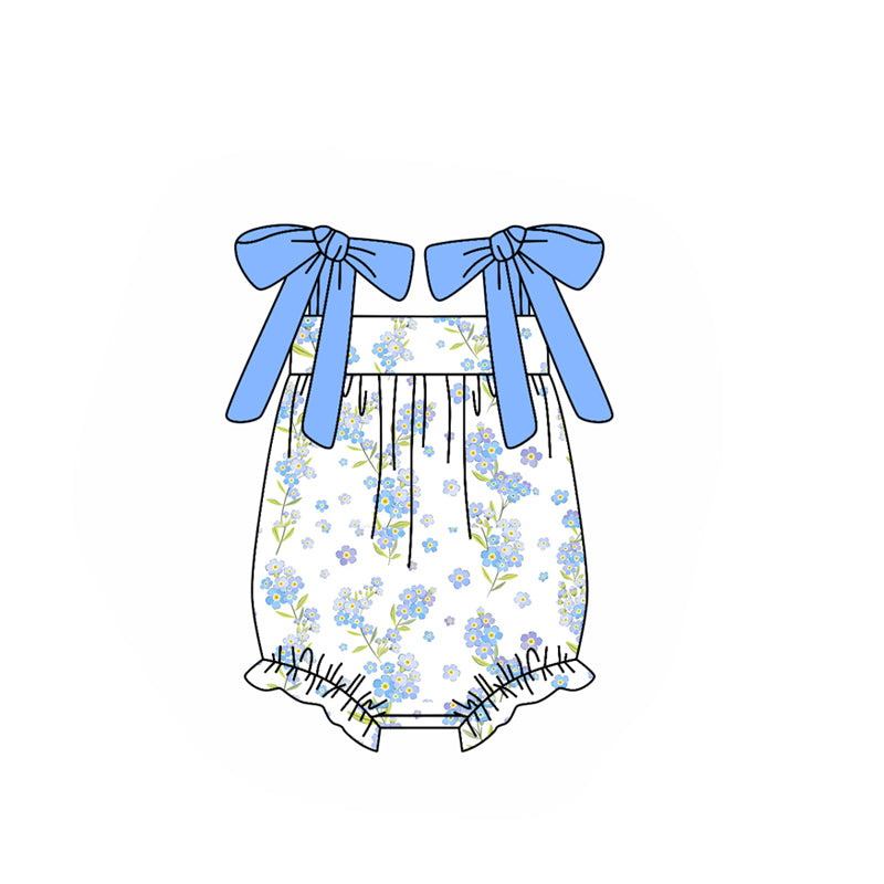 (Pre-order)SR3370 Blue Flowers Print Baby Girls Summer Romper
