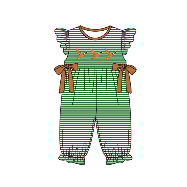 (Pre-order)SR3373 Duck Green Stripes Print Baby Girls Summer Romper