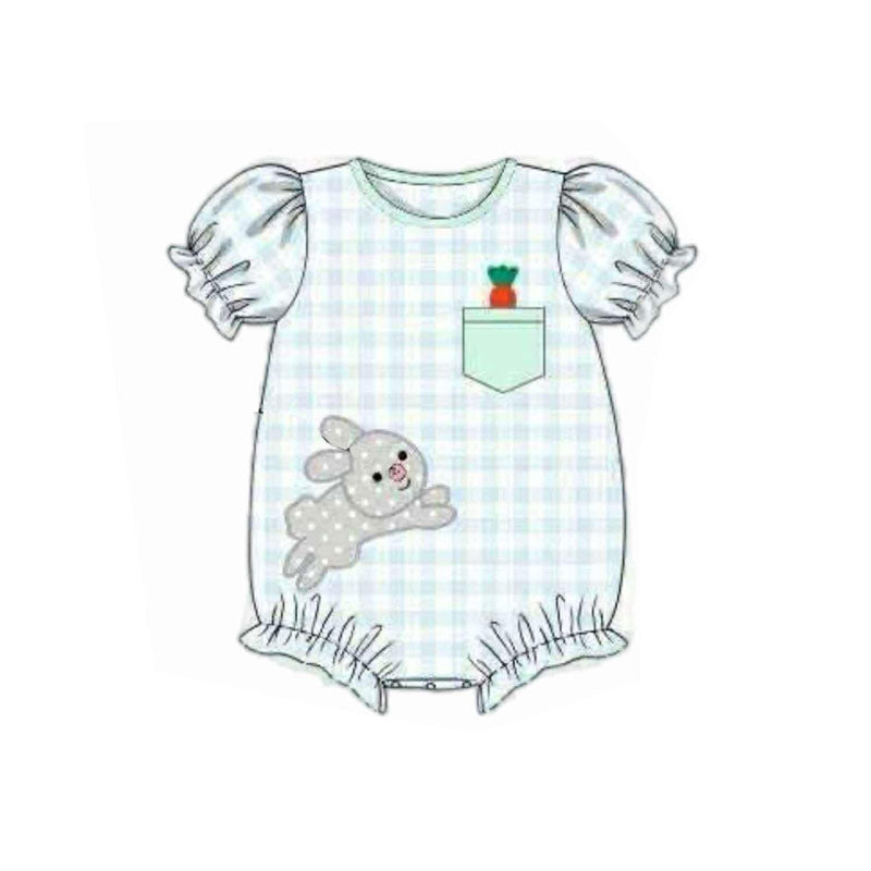 (Pre-order)SR3392 Bunny Carrot Plaid Print Baby Girls Easter Romper