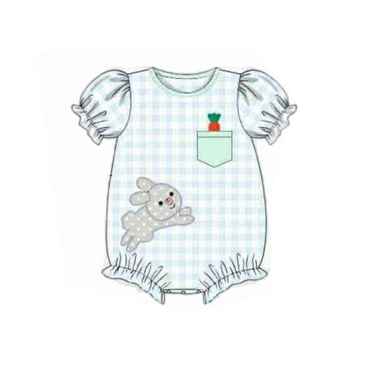 (Pre-order)SR3392 Bunny Carrot Plaid Print Baby Girls Easter Romper