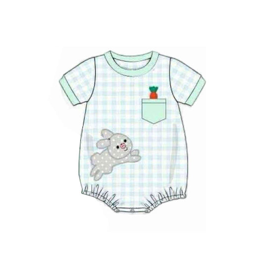 (Pre-order)SR3393 Bunny Carrot Plaid Print Baby Boys Easter Romper