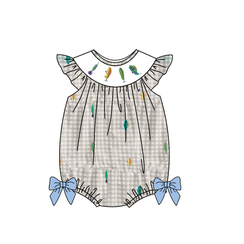 (Pre-order)SR3395 Fishhook Plaid Print Baby Girls Summer Romper