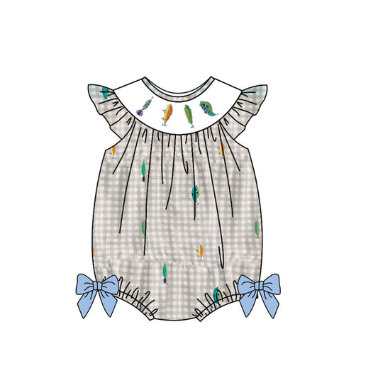 (Pre-order)SR3395 Fishhook Plaid Print Baby Girls Summer Romper