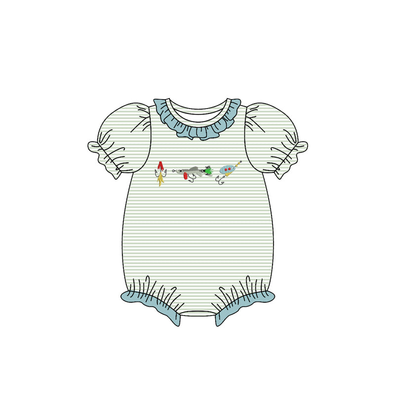 (Pre-order)SR3402 Fishhook Stripes Print Baby Girls Summer Romper