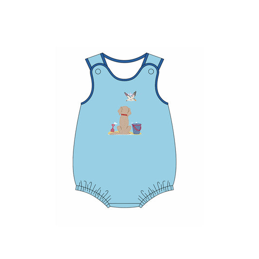 (Pre-order)SR3405 Duck Puppy Beach Blue Print Baby Boys Summer Romper