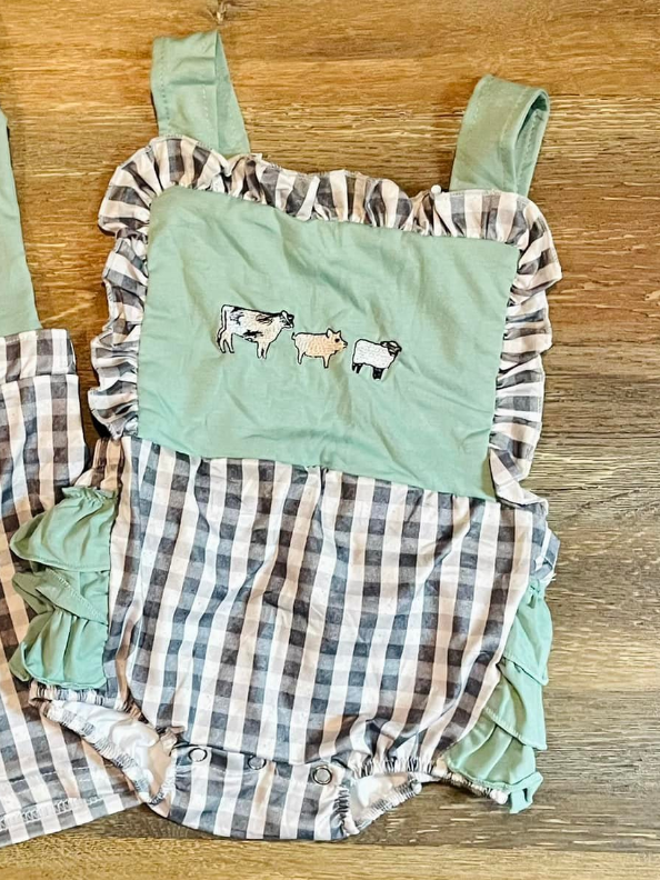 (Pre-order)SR3412 Animals Plaid Print Baby Girls Summer Romper