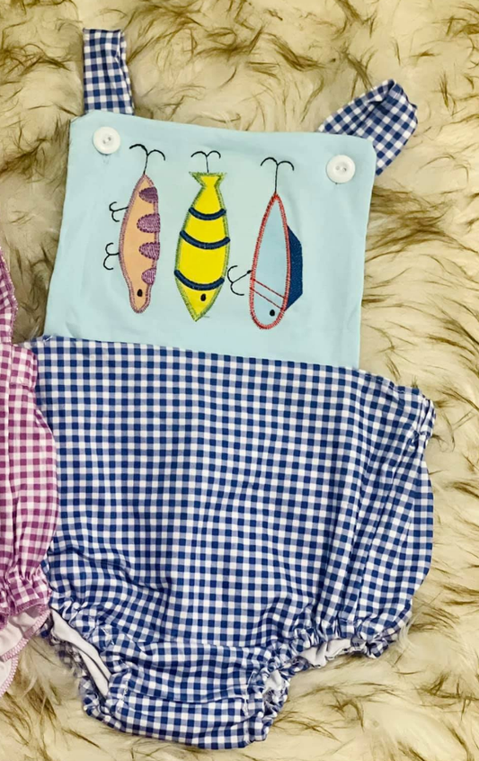 (Pre-order)SR3413 Fishhook Plaid Print Baby Boys Summer Romper