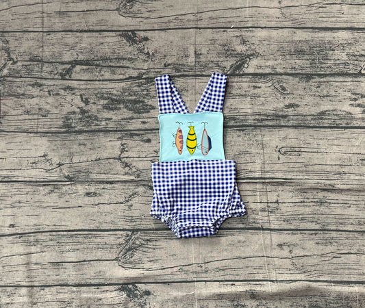 (Pre-order)SR3413 Fishhook Plaid Print Baby Boys Summer Romper
