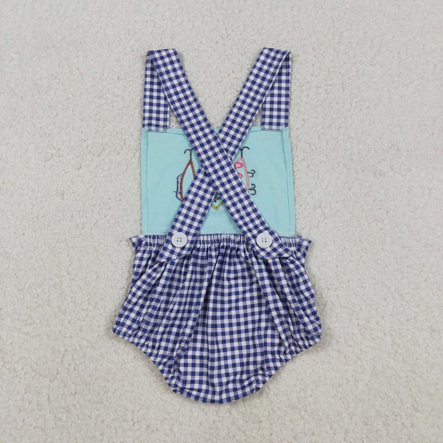 Fishhook Embroidery Plaid Print Kids Summer Matching Clothes Sibling Wear