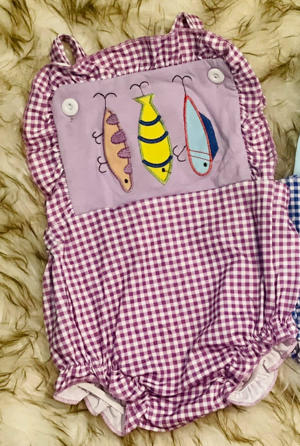 (Pre-order)SR3414 Fishhook Plaid Print Baby Girls Summer Romper