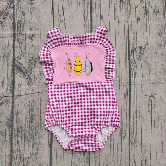 (Pre-order)SR3414 Fishhook Plaid Print Baby Girls Summer Romper