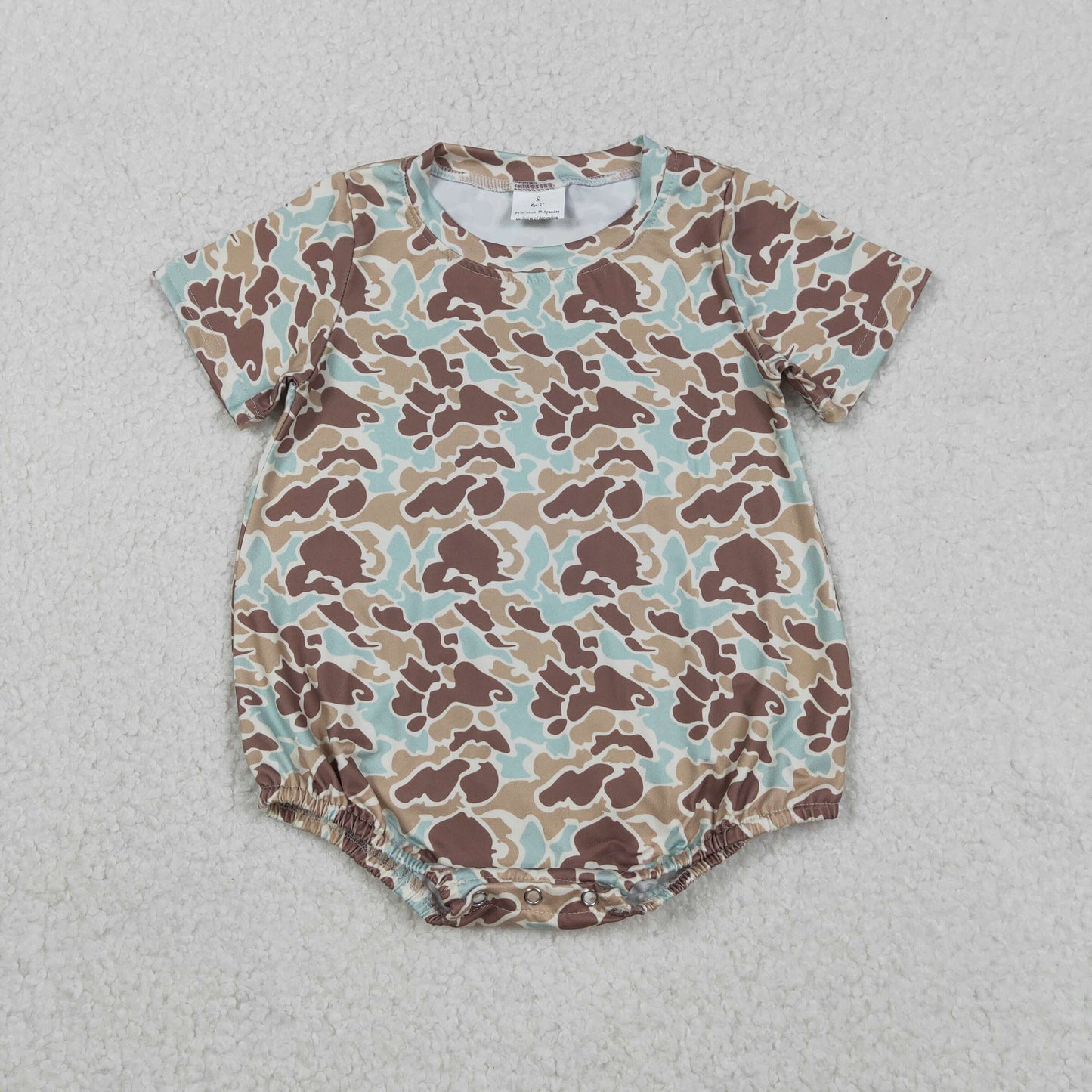 SR3449 Brown Brown Camo Print Baby Boys Summer Romper