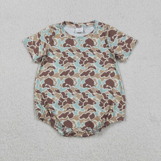 SR3449 Brown Brown Camo Print Baby Boys Summer Romper