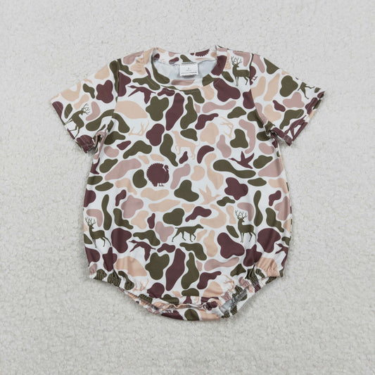 SR3451 Dog Khaki Brown Camo Print Baby Boys Summer Romper