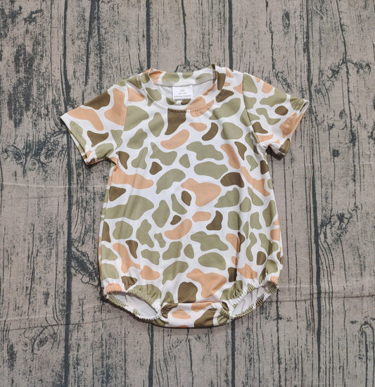 (Pre-order)SR3452 Orange Green Camo Print Baby Boys Summer Romper