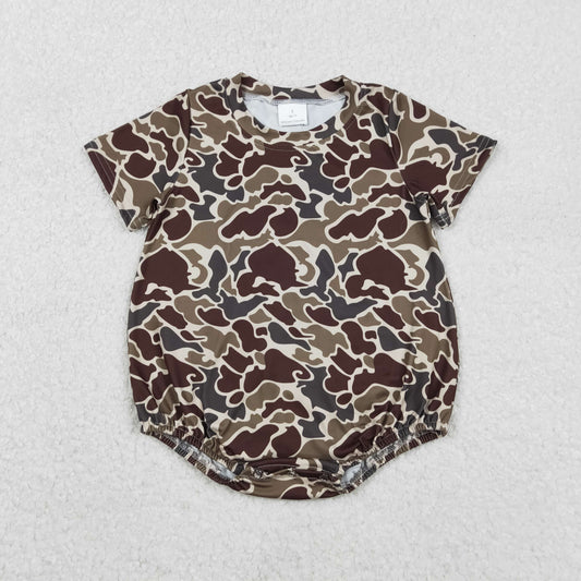 SR3453 Dark Brown Camo Print Baby Boys Summer Romper