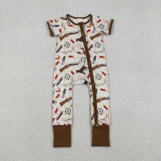 SR3497 Duck Dog Hunting Plaid Print Baby Boys Zipper Sleeper Romper