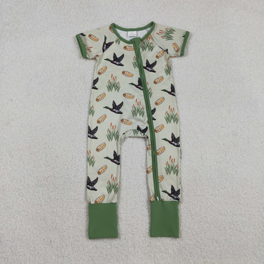 SR3498 Duck Print Baby Boys Zipper Sleeper Romper
