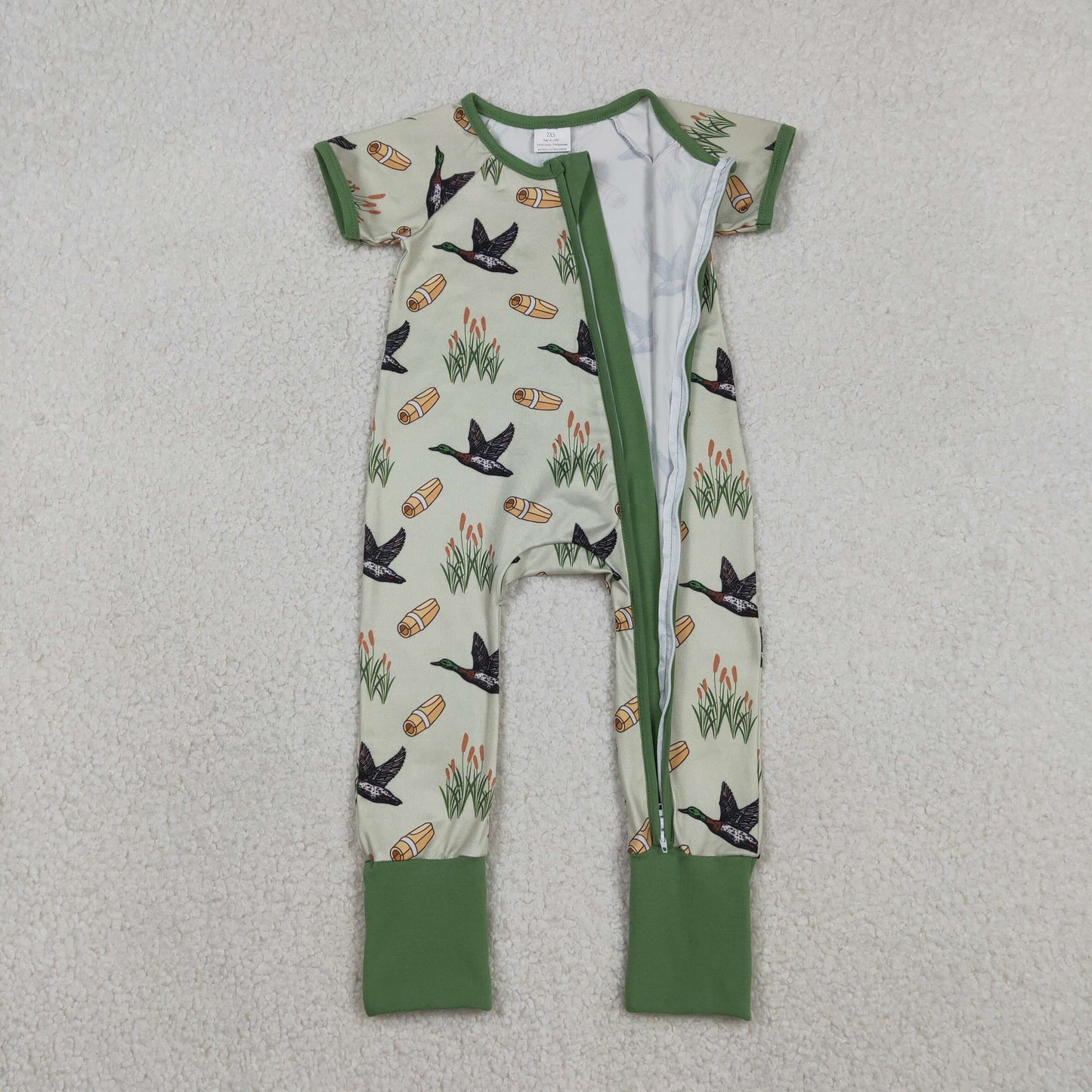 SR3498 Duck Print Baby Boys Zipper Sleeper Romper