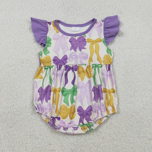 SR3546 Colorful Bows Print Baby Girls Mardi Gras Romper