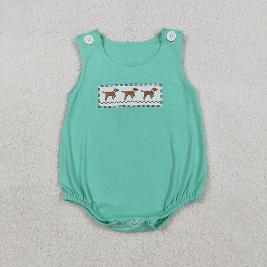 SR3559 Dog Embroidery Green Baby Boys Summer Romper