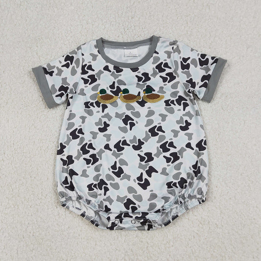 SR3571 Duck Embroidery Grey Camo Print Baby Boys Summer Romper