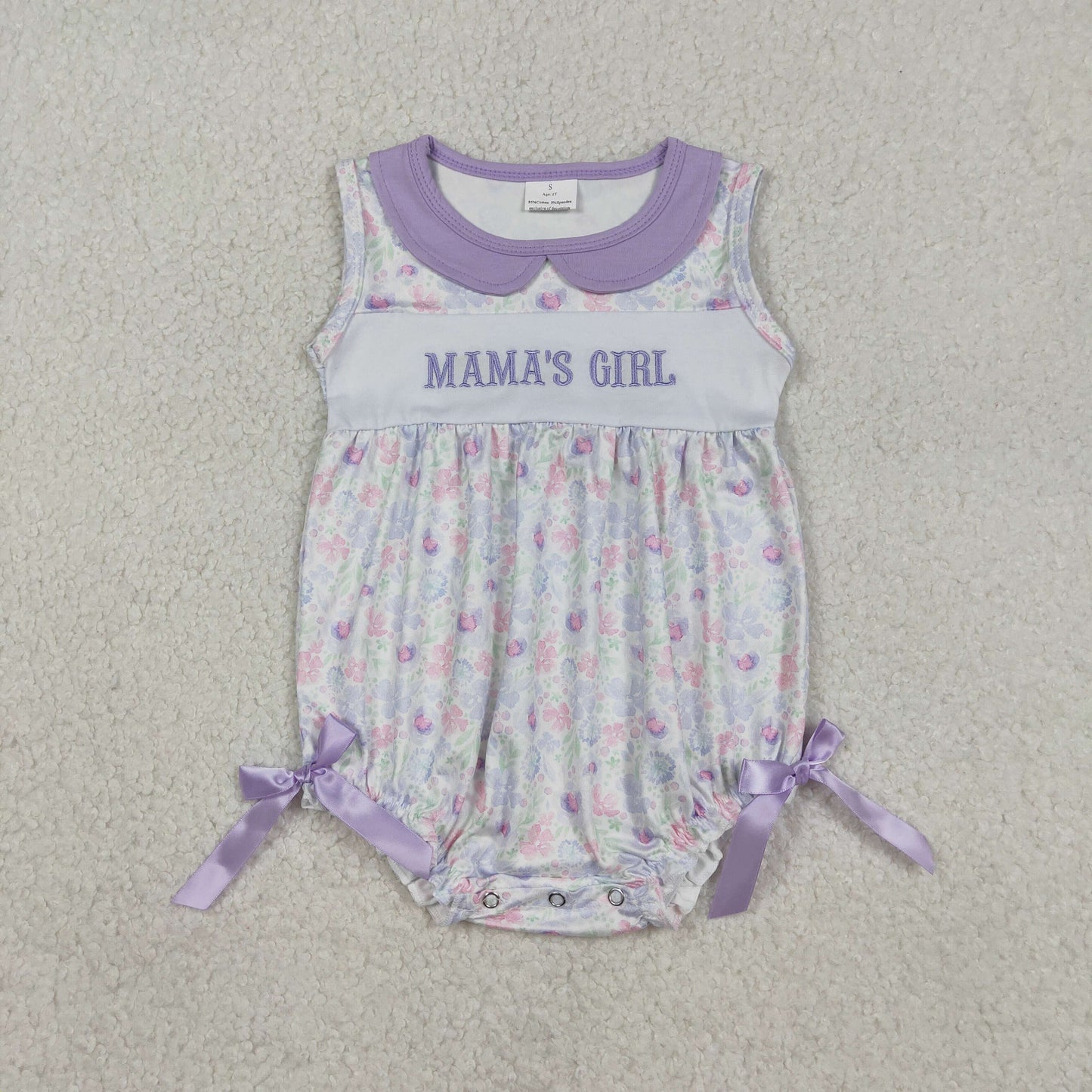 SR3591 MAMA'S GIRL Embroidery Flowers Print Baby Girls Summer Romper