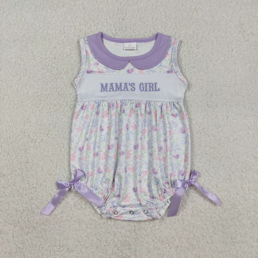 SR3591 MAMA'S GIRL Embroidery Flowers Print Baby Girls Summer Romper