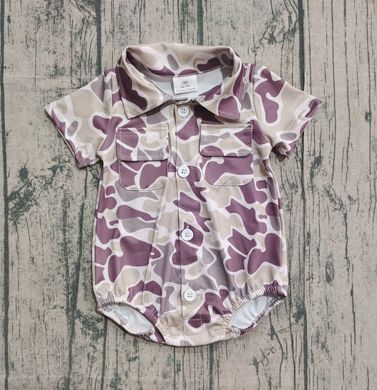 (Pre-order)SR3652 Dark Brown Camo Print Pockets Baby Boys Summer Romper