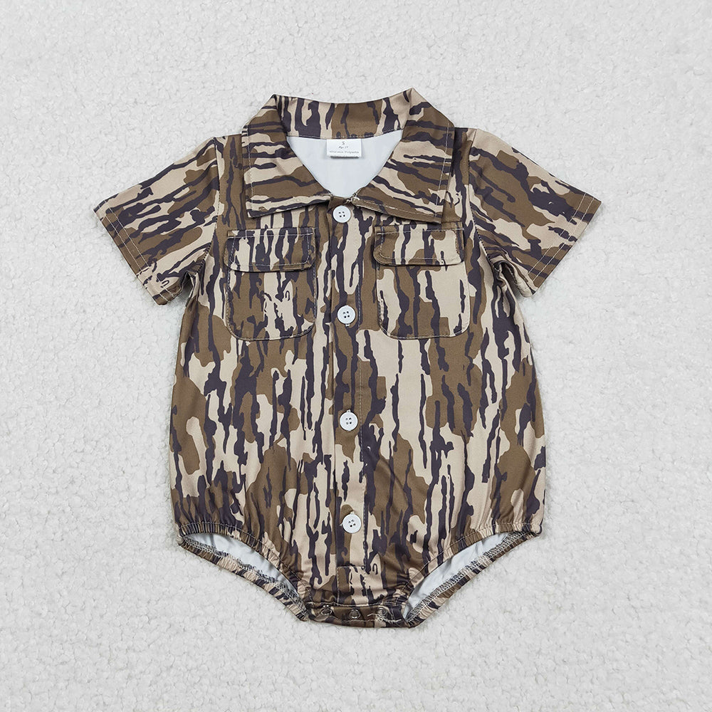 SR3653 Camo Print Pockets Baby Boys Summer Romper