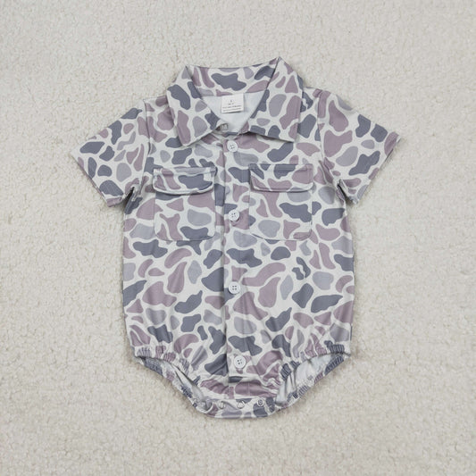 SR3654 Grey Camo Print Pockets Baby Boys Summer Romper