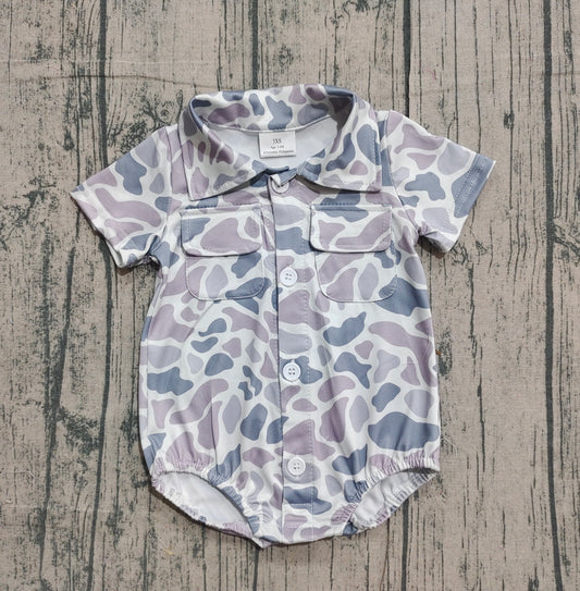 (Pre-order)SR3654 Grey Camo Print Pockets Baby Boys Summer Romper