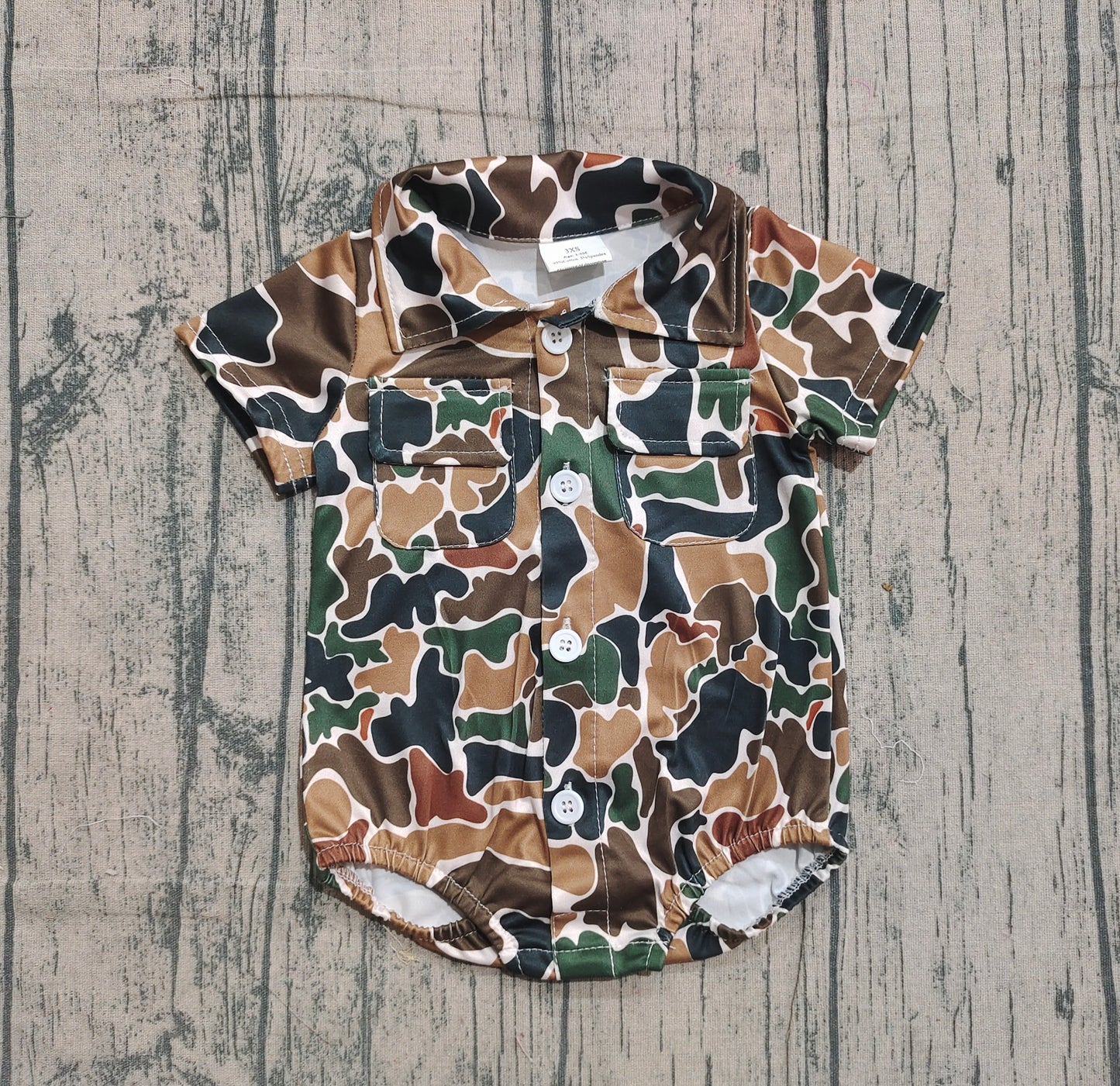 (Pre-order)SR3656 Brown Camo Print Pockets Baby Boys Summer Romper