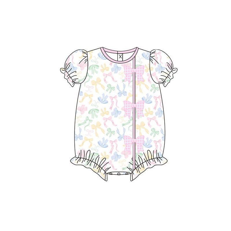 (Pre-order)SR3672 Colorful Bows Print Baby Girls Summer Romper