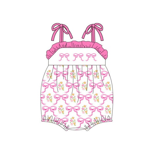 (Pre-order)SR3674 Pink Bows Small Flowers Print Baby Girls Summer Romper