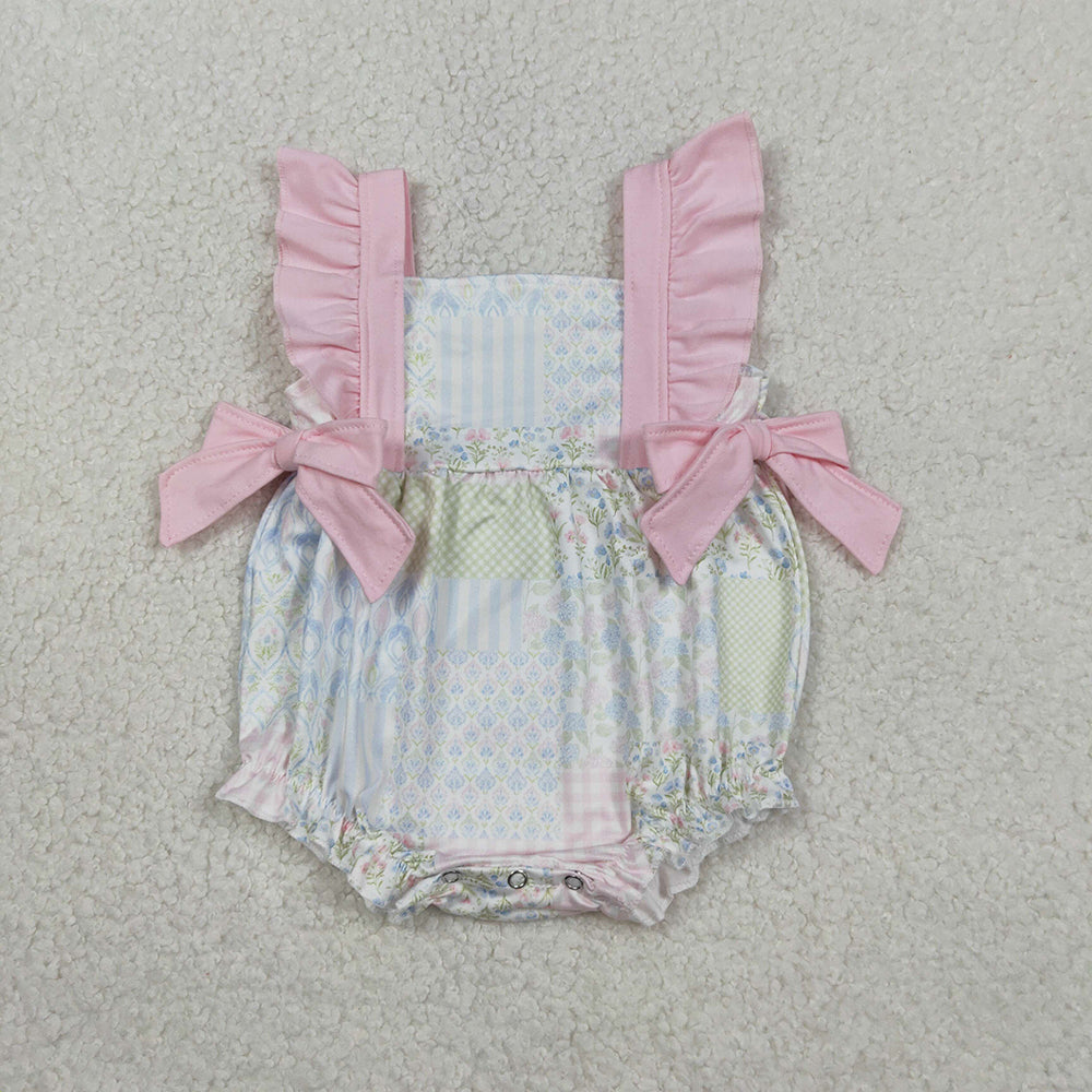 Small Flowers Plaid Print Girls Summer Clothes Sisters Matching Wear