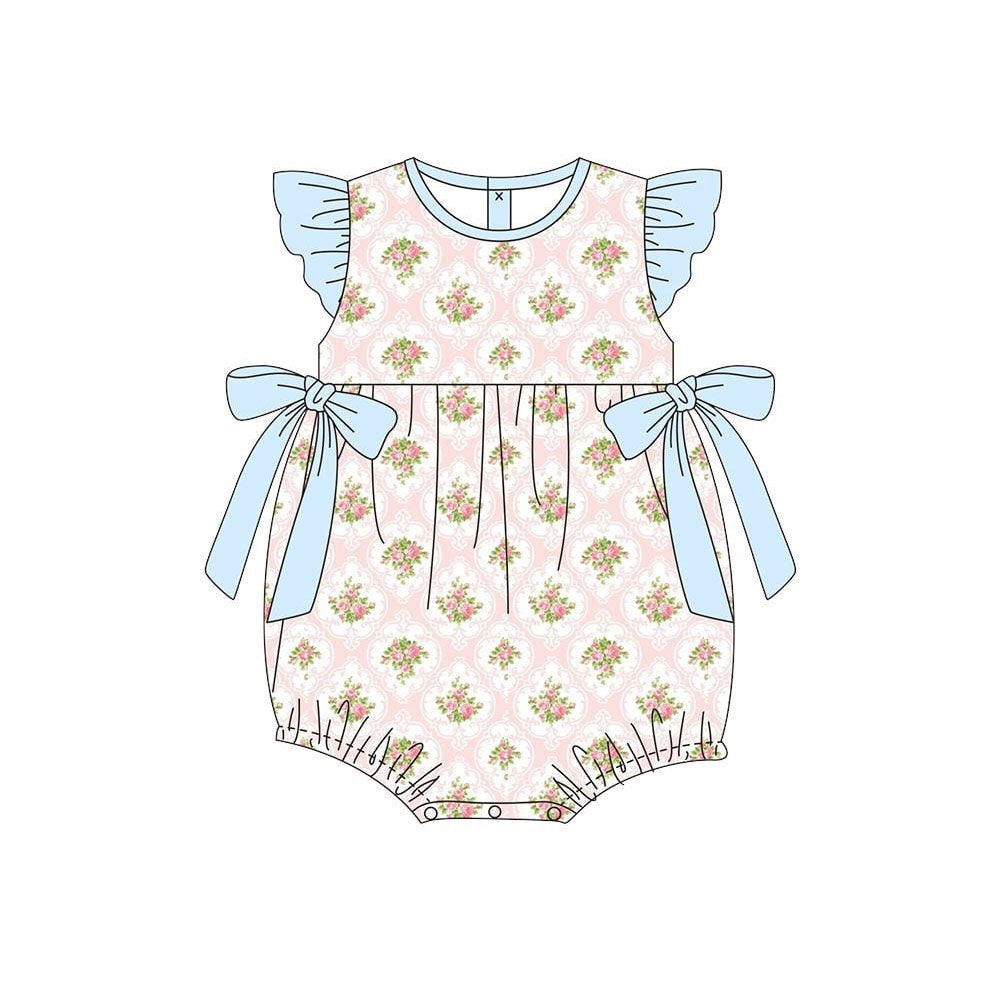 (Pre-order)SR3676 Small Flowers Print Baby Girls Summer Romper