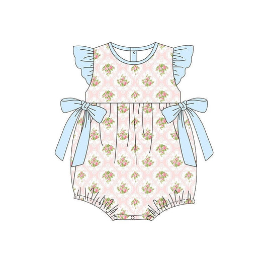 (Pre-order)SR3676 Small Flowers Print Baby Girls Summer Romper