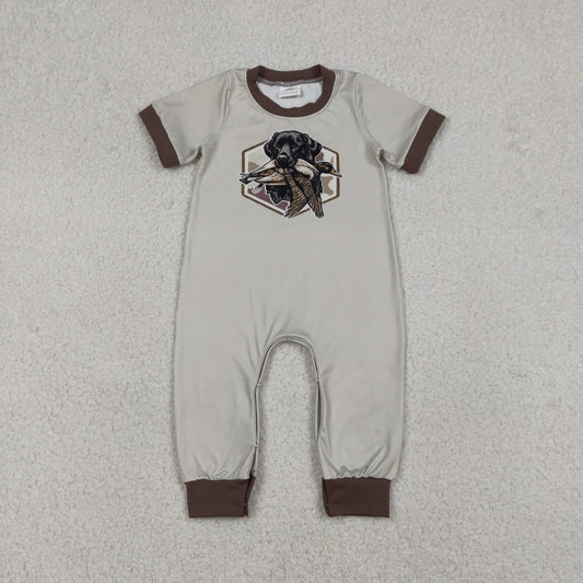 SR3680 Dog Duck Hunting Print Baby Boys Summer Romper