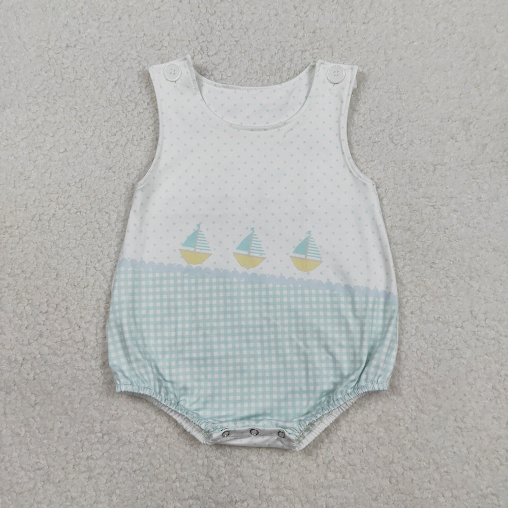 Sailboat Plaid Dots Print Baby Summer Romper Sibling Wear