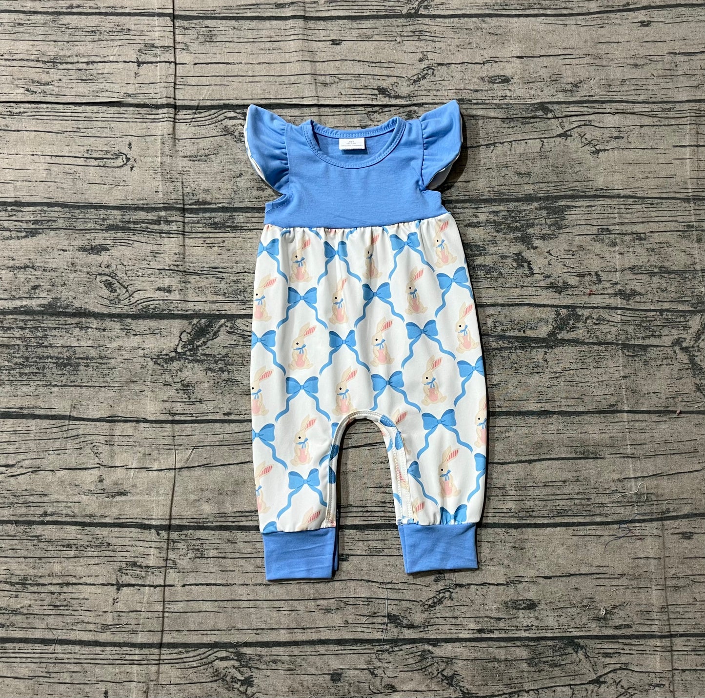 (Pre-order)SR3806 Bunny Bows Print Baby Girls Easter Romper