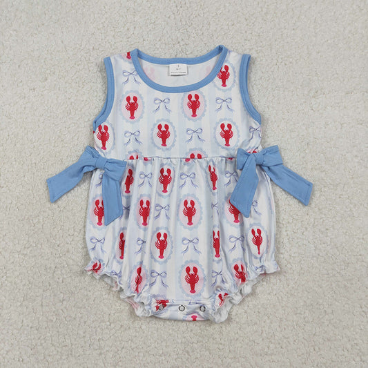 SR3828 Crayfish Bows Print Baby Girls Summer Romper