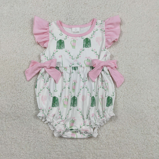 SR3842 Golf Pink Print Baby Girls Summer Romper