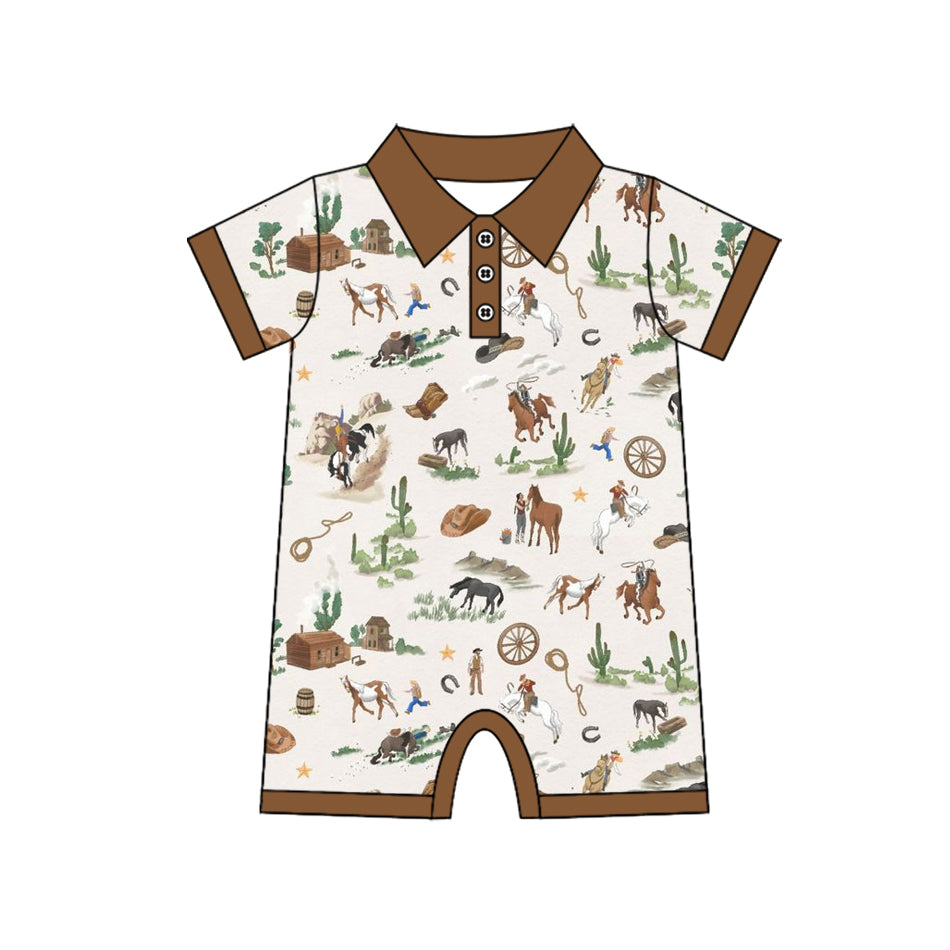 (Pre-order)SR3882 Cowboy Horse Print Baby Boys Summer Western Romper