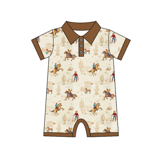 (Pre-order)SR3883 Cowboy Cactus Print Baby Boys Summer Western Romper