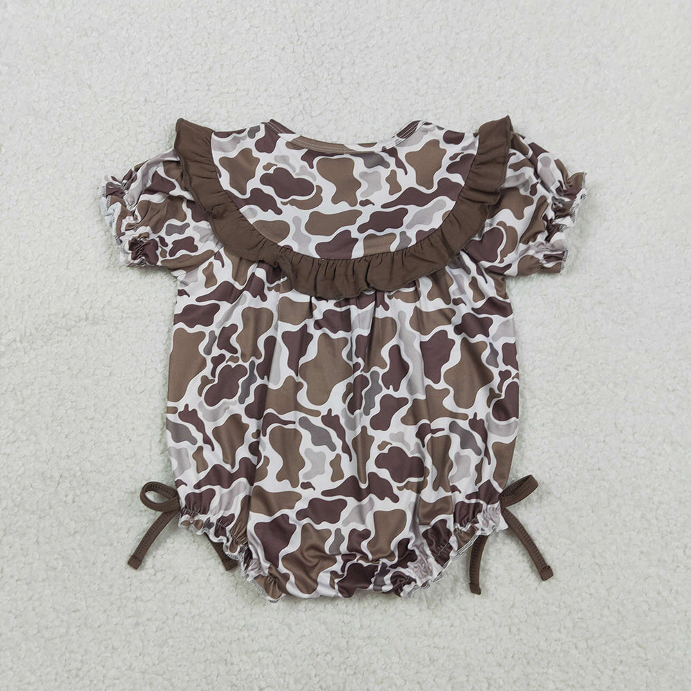 SR3888 MAMA'S BESTIE Embroidery Brown Camo Print Baby Girls Summer Romper
