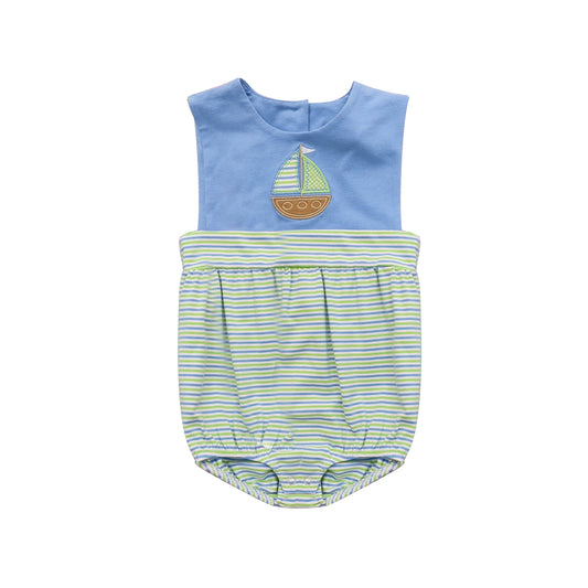 (Pre-order)SR3892 Sailboat Stripes Print Baby Boys Summer Romper